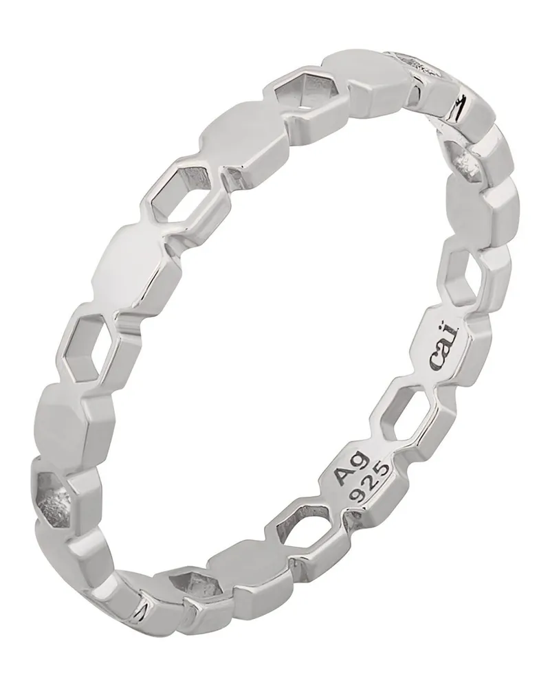 cai Ring 925/- Sterling Silber rhodiniert Hexagon Cut Outs Stacking Silber