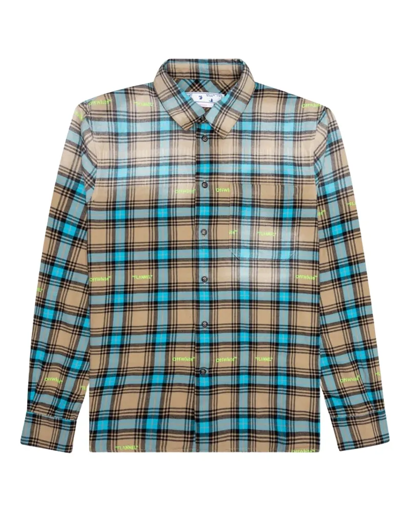 OFF-WHITE Cremefarbenes Flanellhemd mit Helvetica-Muster in Kamelbeige Beige