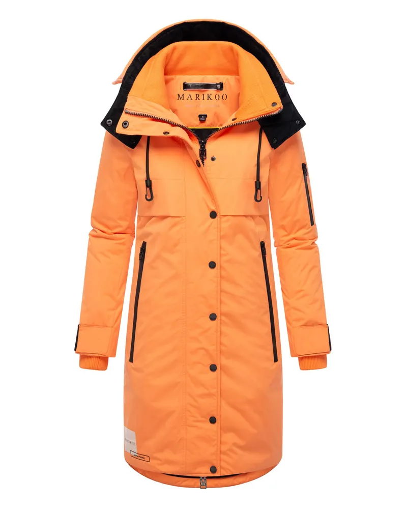 Marikoo Damen-Wintermantel mit Kapuze und Taillierungsband, Modell Anoukaa - Orange Orange