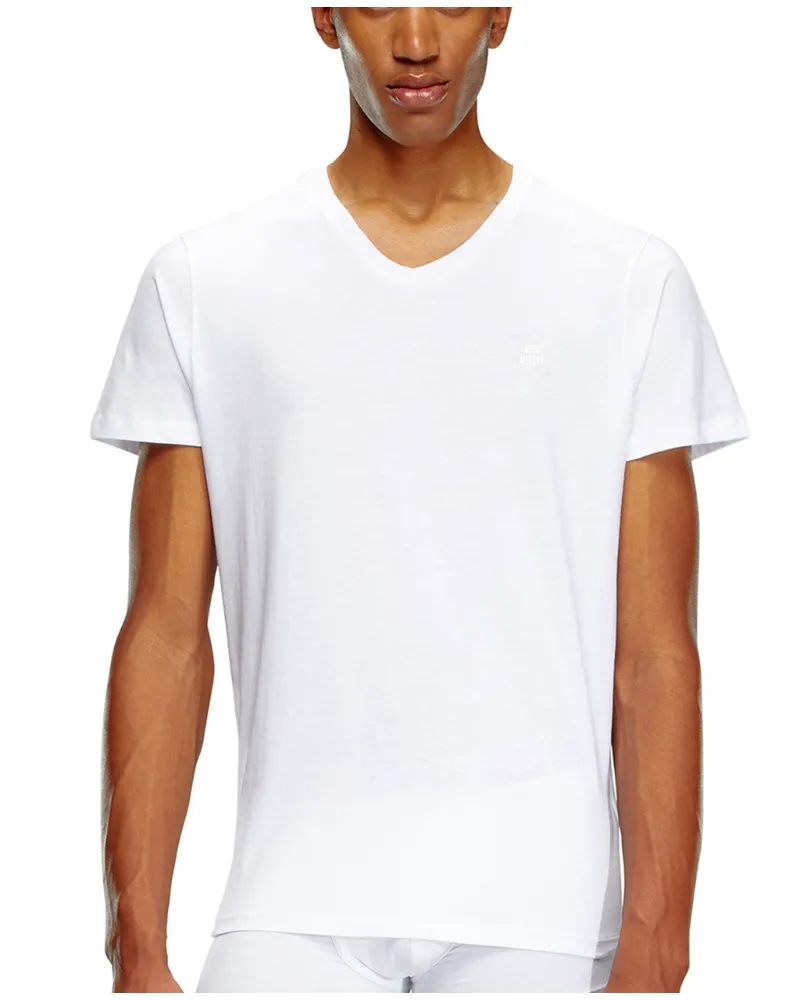 Diesel Weisses -T-Shirt mit tonalem Logo und V-Ausschnitt Weiß