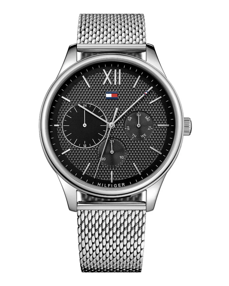 Tommy Hilfiger Stilvolle Herrenuhr von der Marke . Die Uhr hat ein Stahlarmband, das auch kleiner gemacht werden kann, das Gehäuse hat einen Durchmesser von 44 mm und das Uhrwerk ist Quarz.  Marke: Tommy HilfigerModellname: 1791415 (44mm)Kategorie: HerrenuhrMaterialien: EdelstahlFarbe: silber, grau Silber
