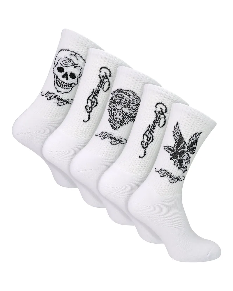 Ed Hardy 5 Paar Herren Socken Crew Leichtgewichtig Atmungsaktive Sportsocken Weiß