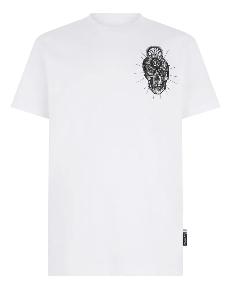 Philipp Plein Kurzarm-Rundhals-T-Shirt Skull Weiß