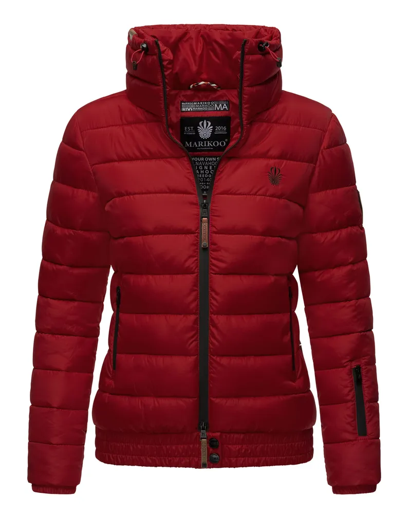 Marikoo Damen Steppjacke Poisen mit hohem Kragen & Teddyfleece-Taschen Rot