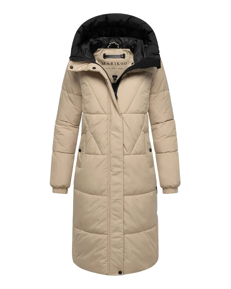 Marikoo Damen Steppmantel Yaskaa mit Kapuze & warmem Fleecefutter Beige