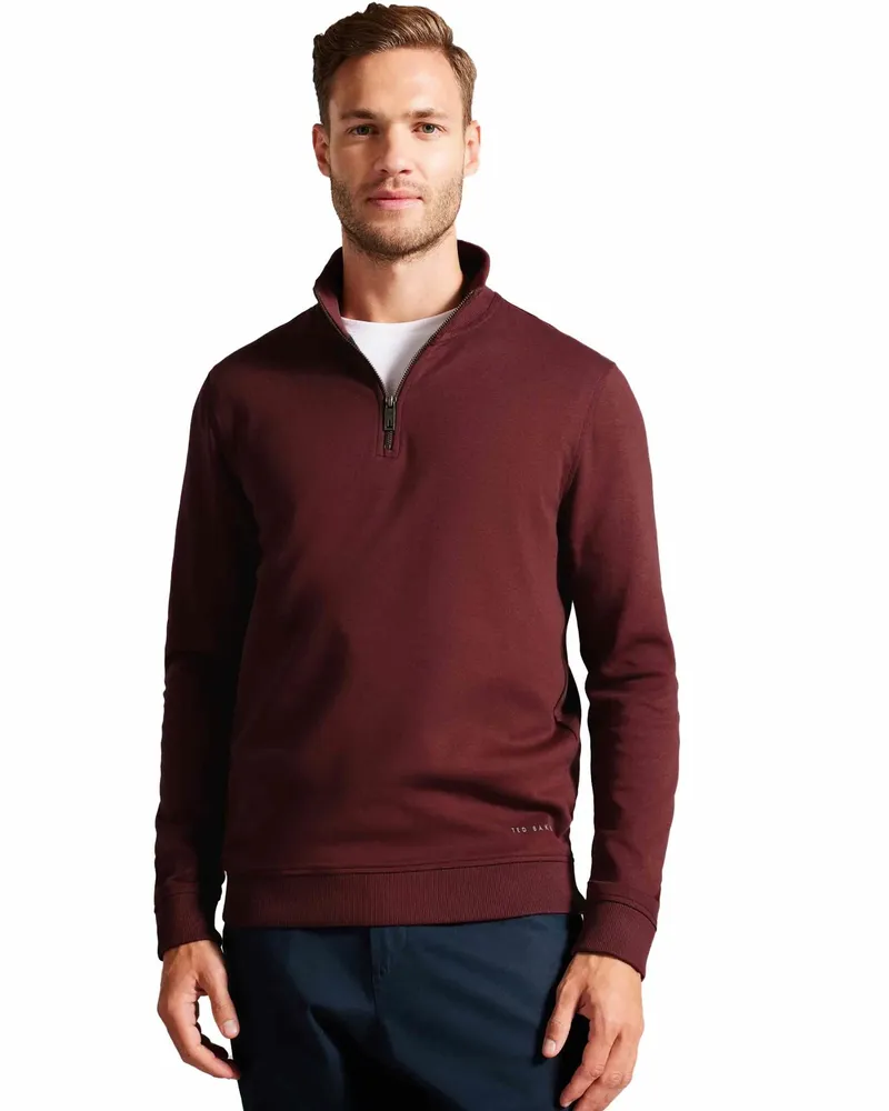 Ted Baker Mens Half Zip Trichter Hals Schweiß - Antram Rotbraun