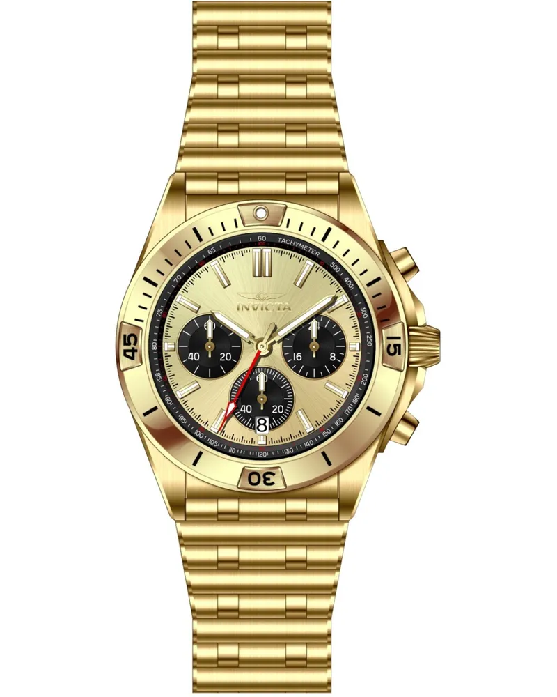 Invicta Aviator 69589 Herrenuhr - Quarzwerk - Stahl mit goldenem Zifferblatt - 42 mm Gold