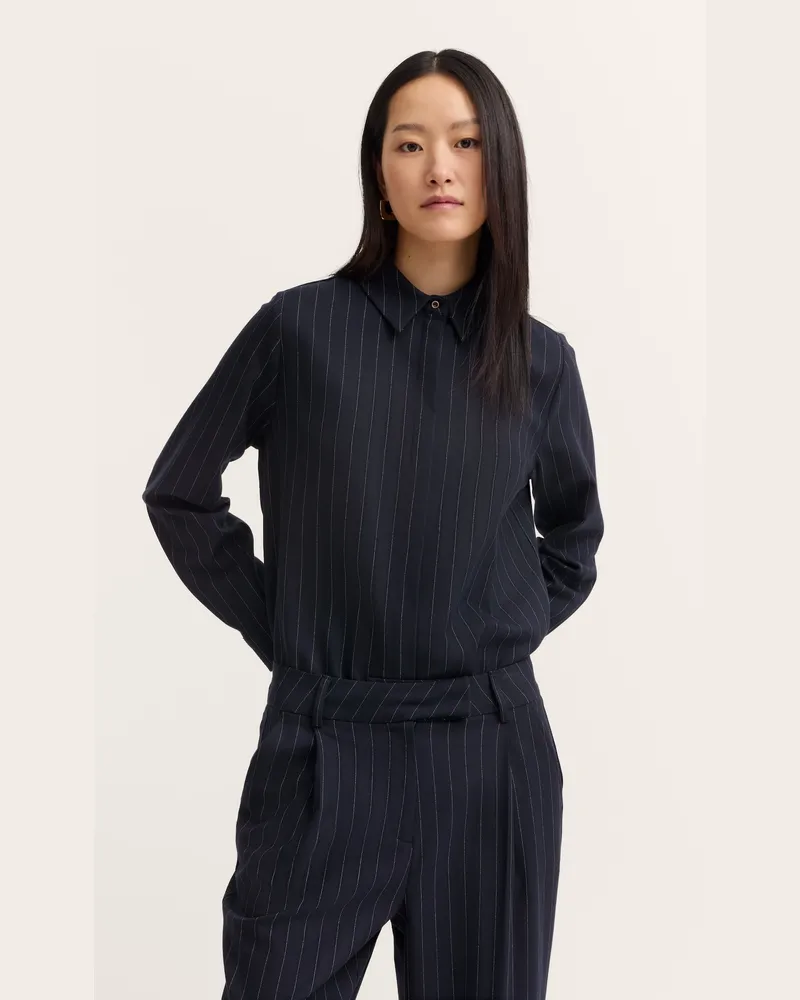 Bugatti Damen Freizeitbluse mit Nadelstreifen und verdeckter Knopfleiste Marineblau
