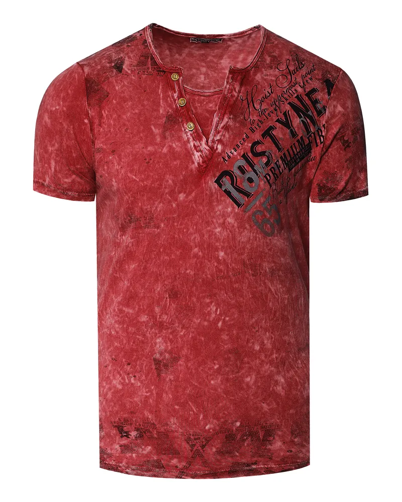 Rusty Neal V-Neck T-Shirt Verwaschen mit Seitlichem Logo Print Rot