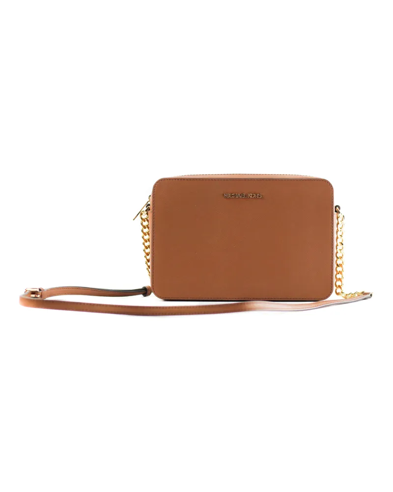Michael Kors Femme Jet Set Large East West Saffiano Leather Crossbody Bag Handbag (Luggage Solid/Gold Braun