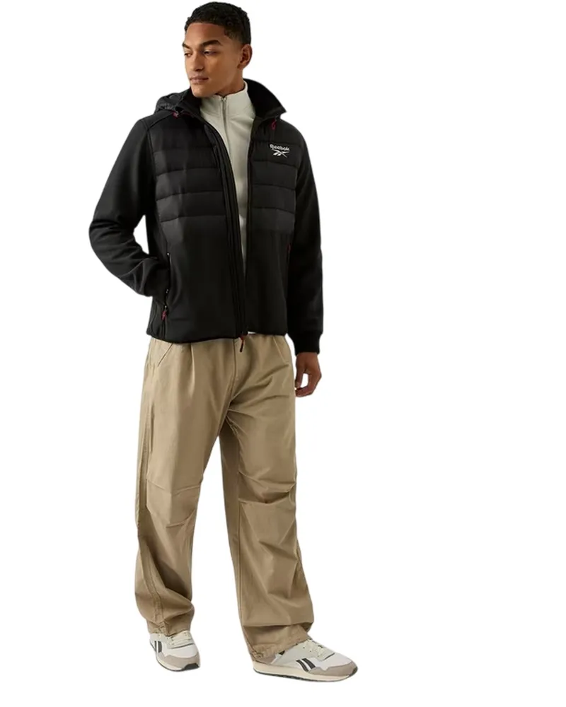Reebok Regenmantel für Herren, Gerippter Ärmelaufschlag (Schwarz Schwarz