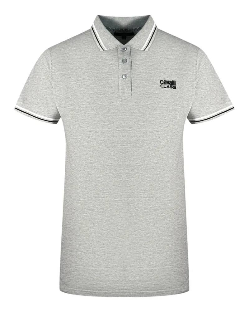 Roberto Cavalli Poloshirt mit Zwillingskantenkragen in Schwarz mit Logo in Grau Grau