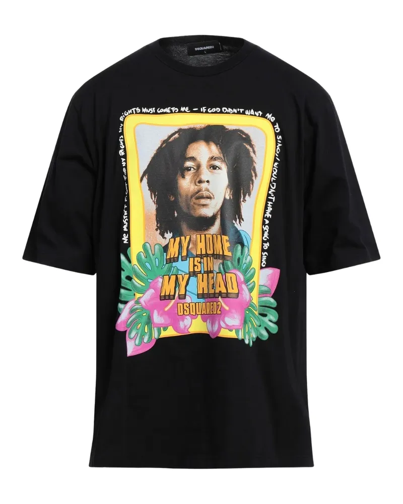 Dsquared2 Skater Fit Home Is In My Head Logo Schwarzes T-Shirt Schwarz