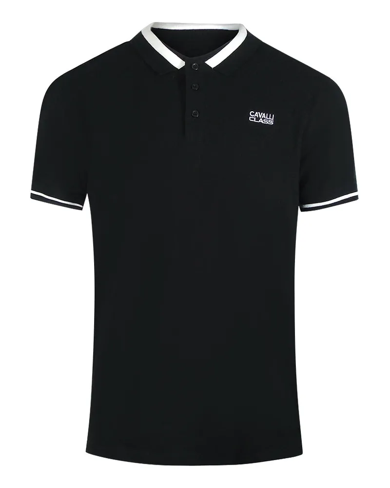 Roberto Cavalli Schwarzes Poloshirt Mit Auffälligem Streifenkragen Schwarz