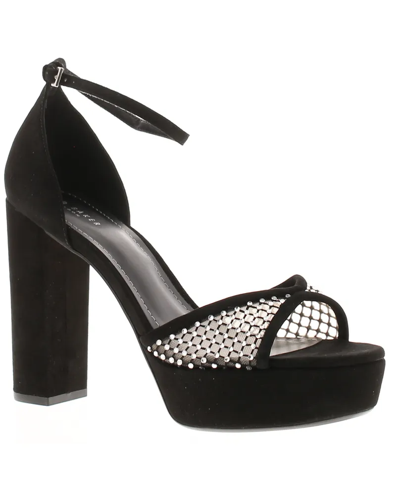 Ted Baker Damenabsätze Bexins Wildleder Leder Plateausandalen Blockabsatz Peeptoe Schwarz Schwarz