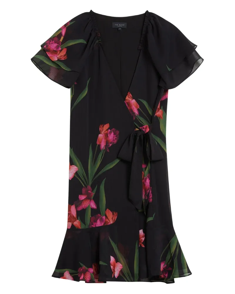 Ted Baker Fascia Minikleid mit Engelsärmeln und Wickeloptik - Schwarz Schwarz