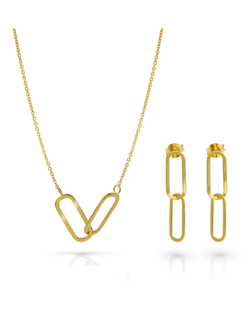 Orphelia Rose' Damen 925 Sterling Silber Set: Halskette + Ohrringe - Gold SET-7561/G Gold