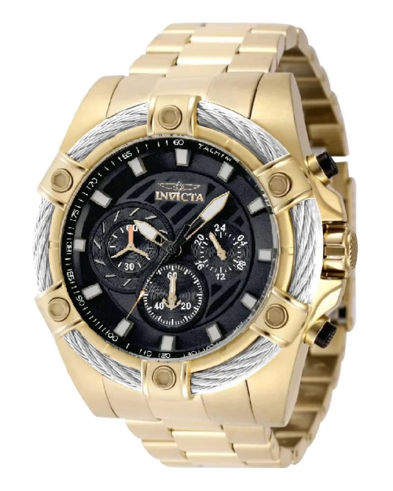 Invicta Bolt 69799 Herrenuhr - Quarzwerk - Stahl mit schwarzem Zifferblatt - 52 mm Gold