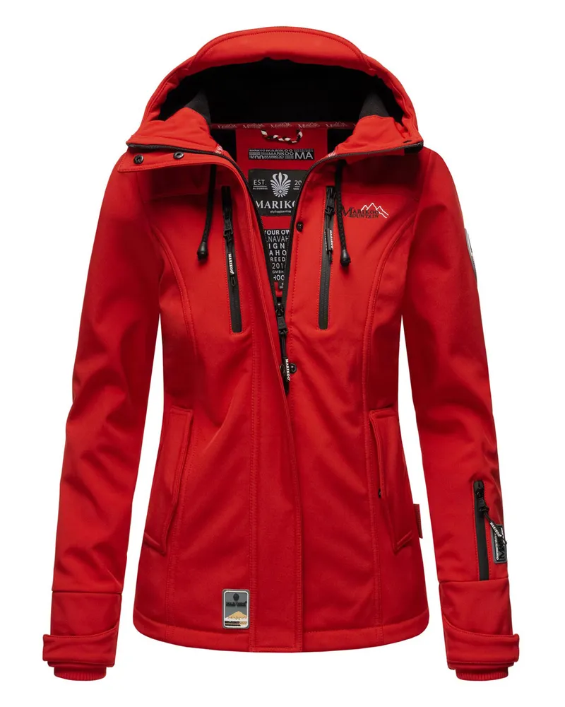 Marikoo Damen Softshelljacke – Kleine Zicke, warm mit Kapuze & Fleecefutter Rot