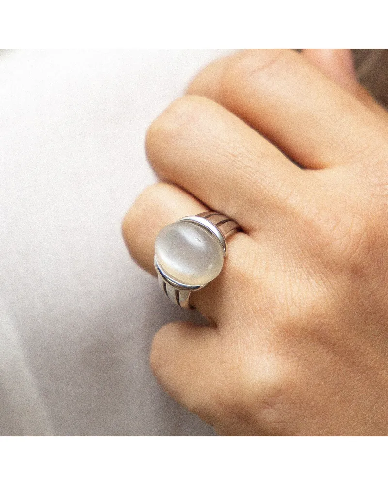 ZEEme Gemstones Ring Silber 925 rhodiniert mit echtem Mondstein 16x12mm Silber