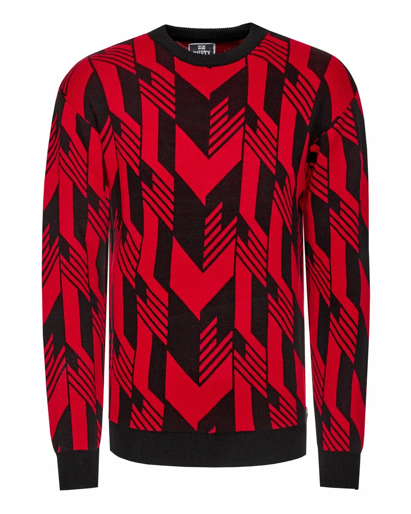 Rusty Neal Kontrast Feinstrick Rundhals-Pullover Schwarz