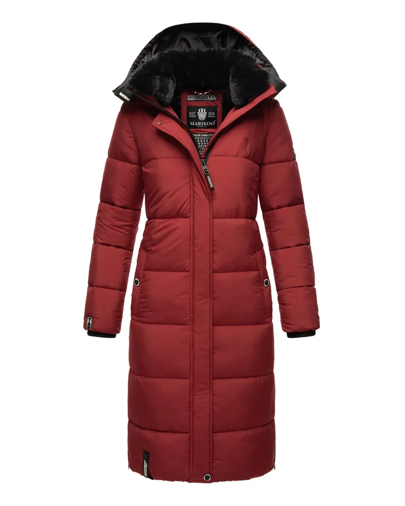 Marikoo Damen Winterjacke – Lange Steppjacke mit abnehmbarer Kapuze Rot