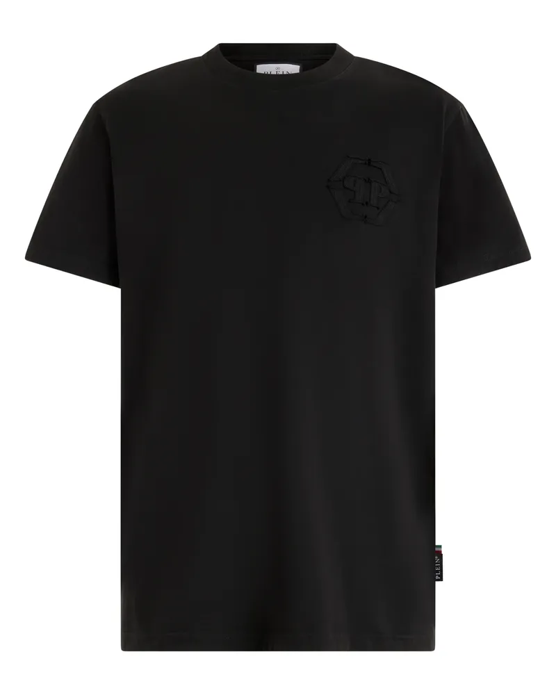 Philipp Plein Round Neck T-Shirt Raw Edge Monogram Monogram Schwarz