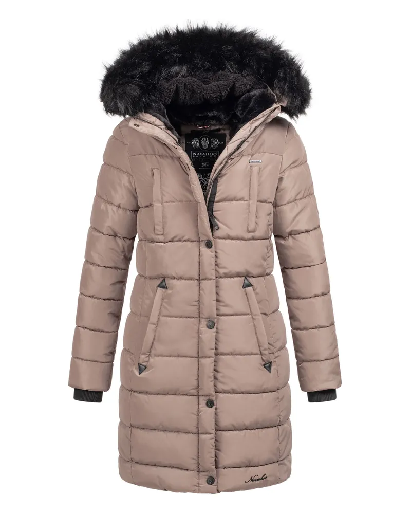 NAVAHOO Damen Winter Steppjacke Lotusblüte Princess – Lang & Warm Grau