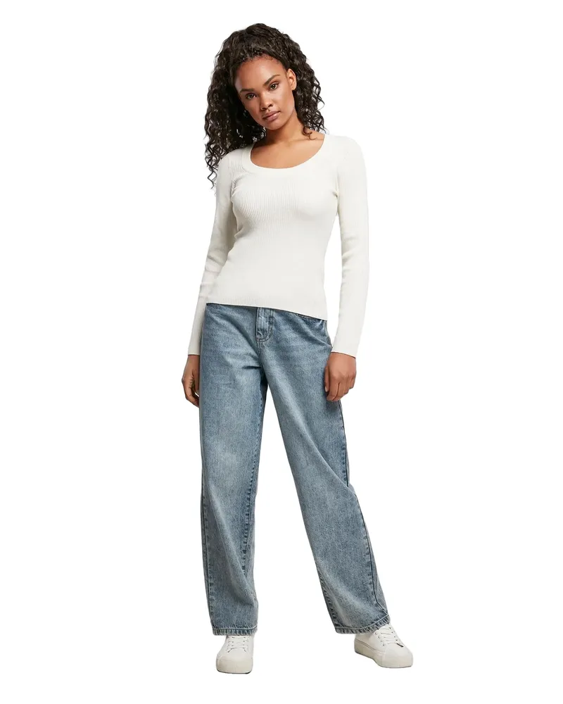 Urban Classics Pullover Weite Öffnung für Damen Langärmlig (Hell Sandfarben Wollweiß