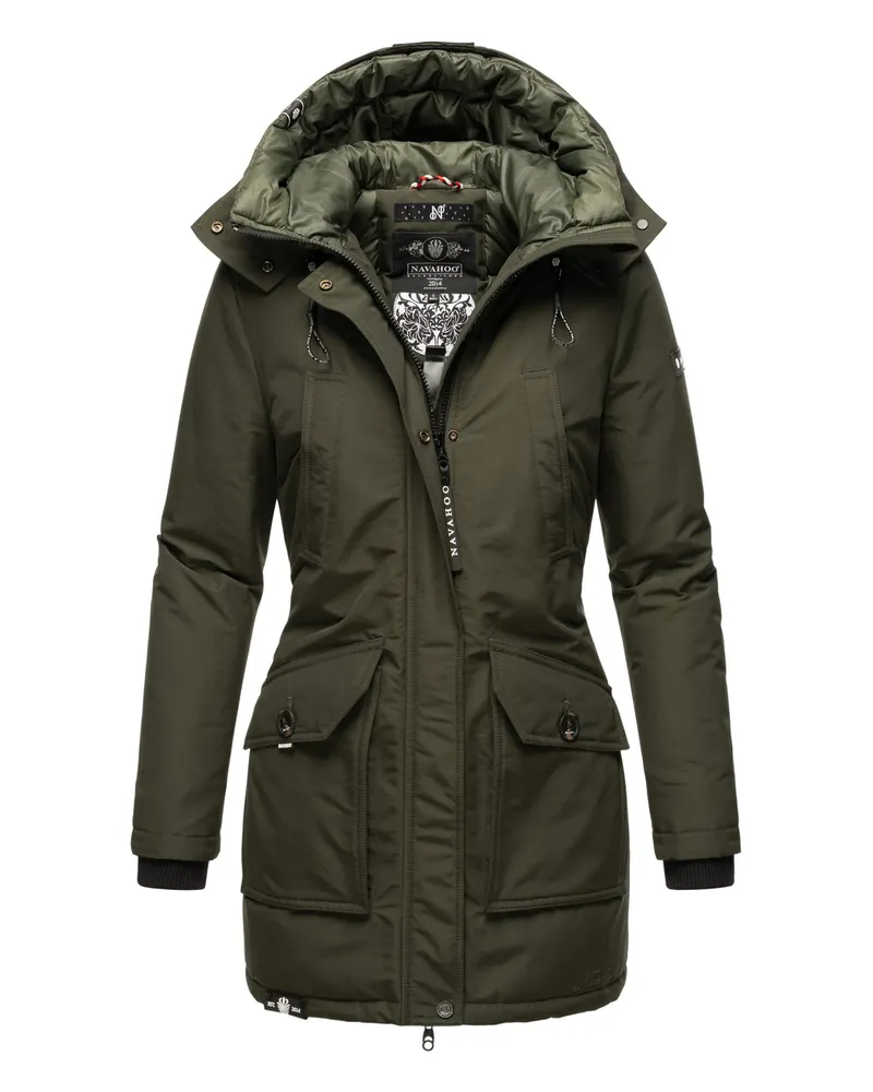 NAVAHOO Damen Winterjacke Blizzardstorm – Lang, Warm & Funktional Grün