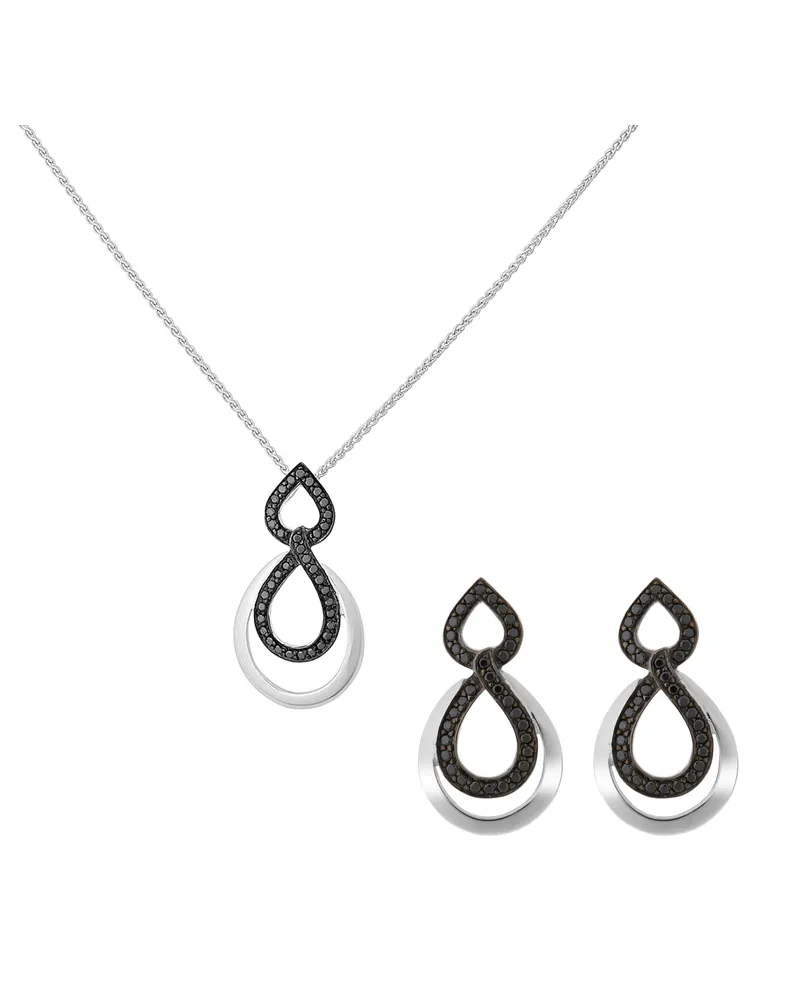 Orphelia Amber' Damen 925 Sterling Silber Set: Kettenanhänger + Ohrringe - Silber/Schwarz SET-7092/2 Schwarz