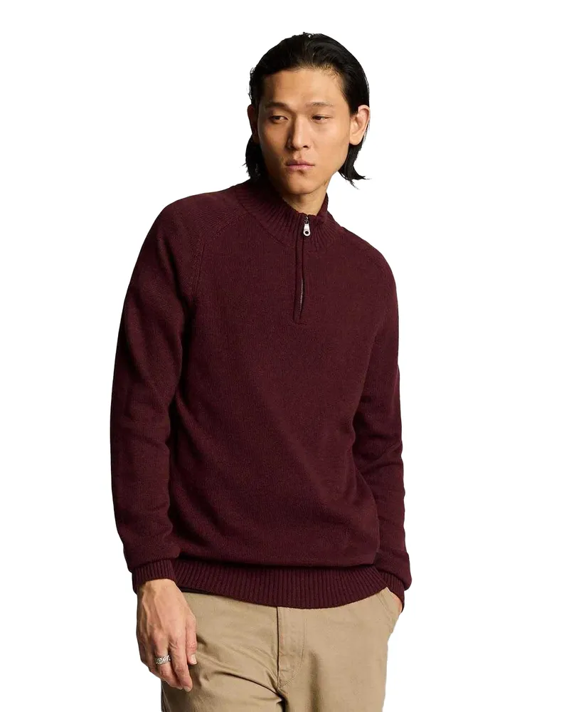 Lyle & Scott Pullover für Herren, mit kurzem Reißverschluss, Sattelärmel (Rot Rot