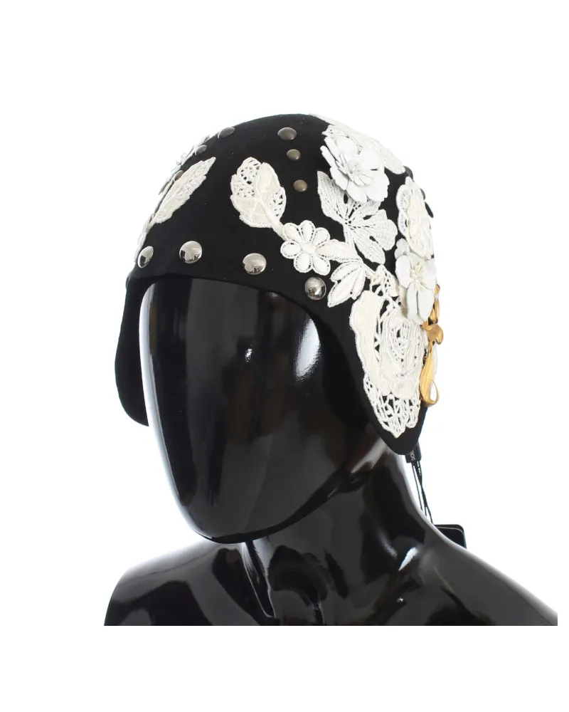 Dolce & Gabbana laine noire blanc floral gol feuille de feuilles Schwarz
