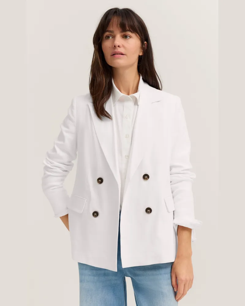 Bugatti Damen Blazer aus Leinenmischung mit Reverskragen Weiß