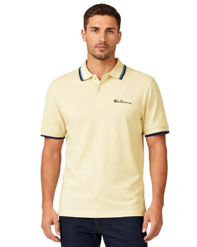 Ben Sherman Herren Polohemd mit Kontraststreifen Beige
