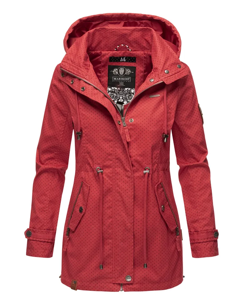 Marikoo leichte Damen Übergangsjacke mit abnehmbarer Kapuze Rot