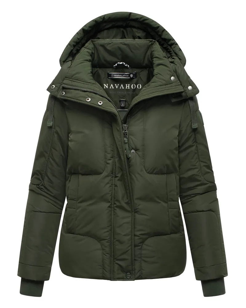NAVAHOO Damen Steppjacke Zauberlicht mit Fleecefutter & Kapuze Grün