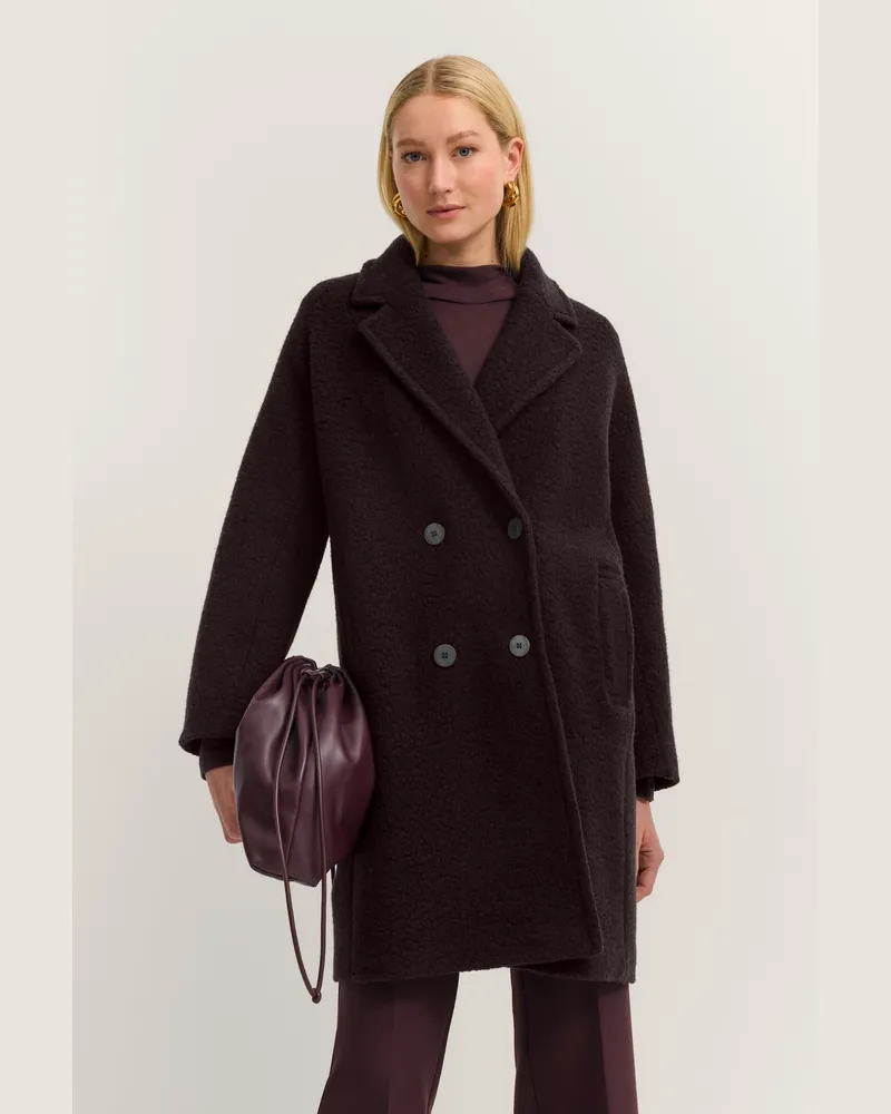 Bugatti Damen Wollmantel im Regular Fit und Oversized-Optik mit Reverskragen Rostbraun