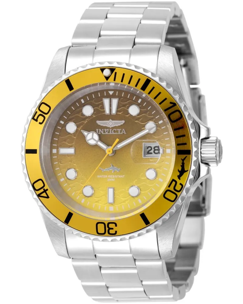 Invicta Pro Diver 50895 Herrenuhr - Quarzwerk - Edelstahl mit gelbem Zifferblatt - 42 mm Silber