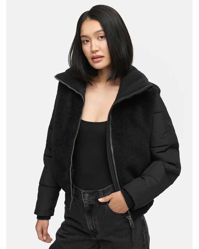 NAVAHOO Damen Winterjacke TEDDYZONE – trendig, warm & stylisch Schwarz