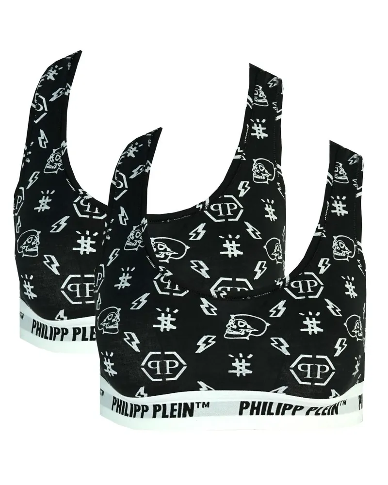 Philipp Plein Symbole Logo Schwarz Unterwäsche Sport-BH Zwei-Pack Schwarz
