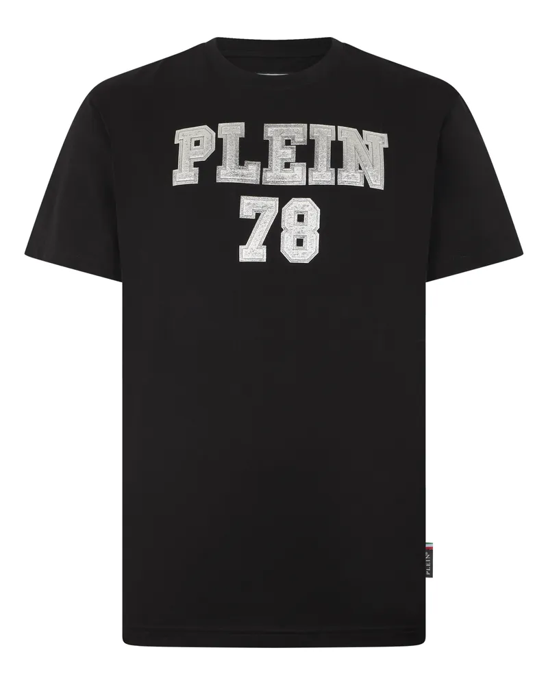 Philipp Plein Kurzarm-Rundhals-T‑Shirt College mit Logoprint - Schwarz Schwarz