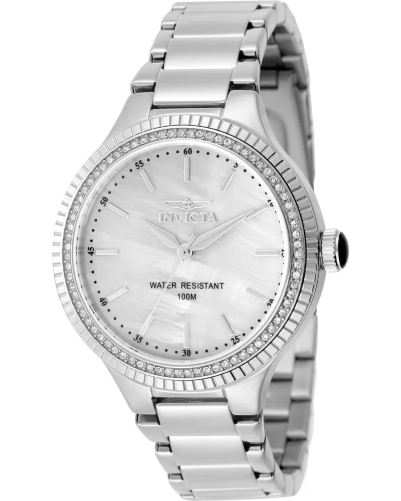 Invicta Angel 50648 Damenuhr - Quarzwerk - Edelstahl mit Perlmutt Zifferblatt - 38 mm Silber