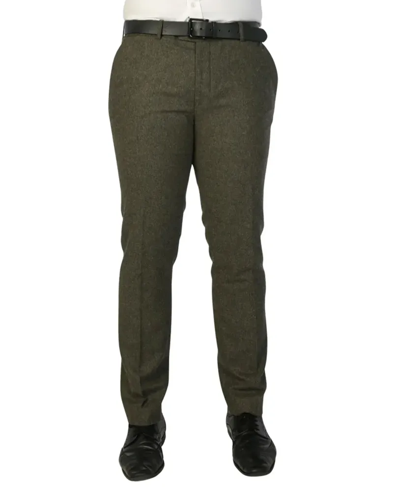 Paul Andrew Olivgrüne Herrenhose aus Wollmischung und Tweed Grün