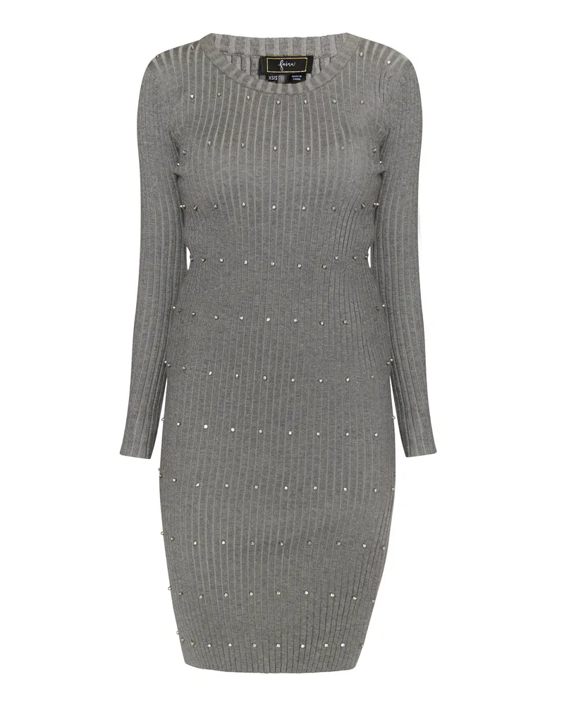 FAINA Rippstrickkleid mit Strasssteinen für Damen - Grau Grau
