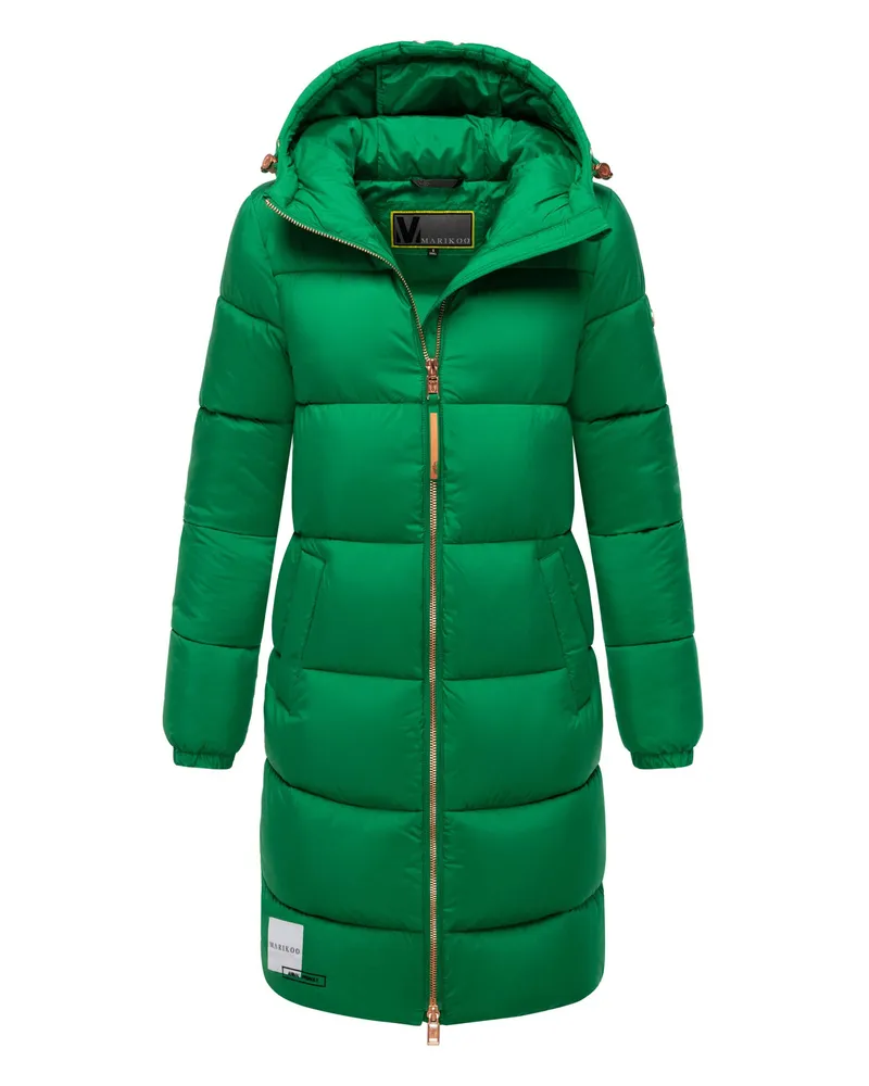 Marikoo Lange gesteppte Damenjacke mit Kapuze, Modell Nomadiaa - Grün Grün