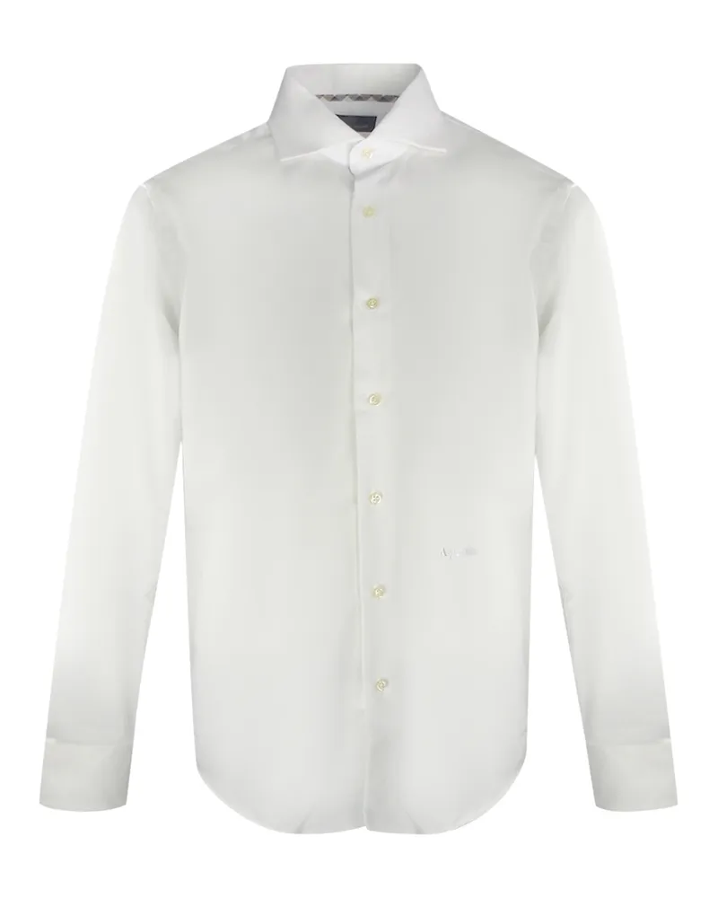 Aquascutum Plain Langarm-Hemd in Weiss mit Markenlogo Weiß