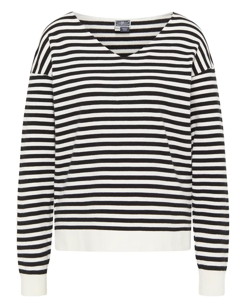 DreiMaster Strickpullover Damen Wollweiss Schwarz Wollweiß
