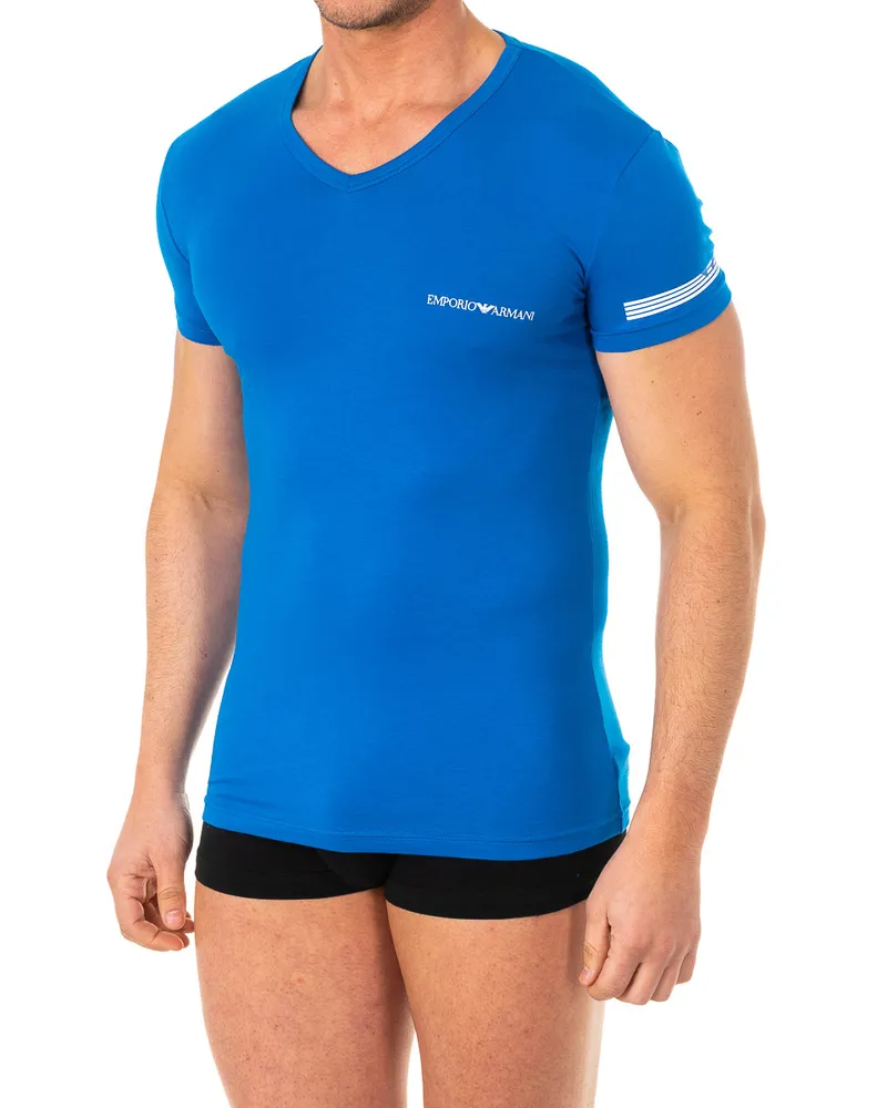 Emporio Armani Kurzärmeliges T-Shirt mit V-Ausschnitt 110810-8P723 Mann Blau