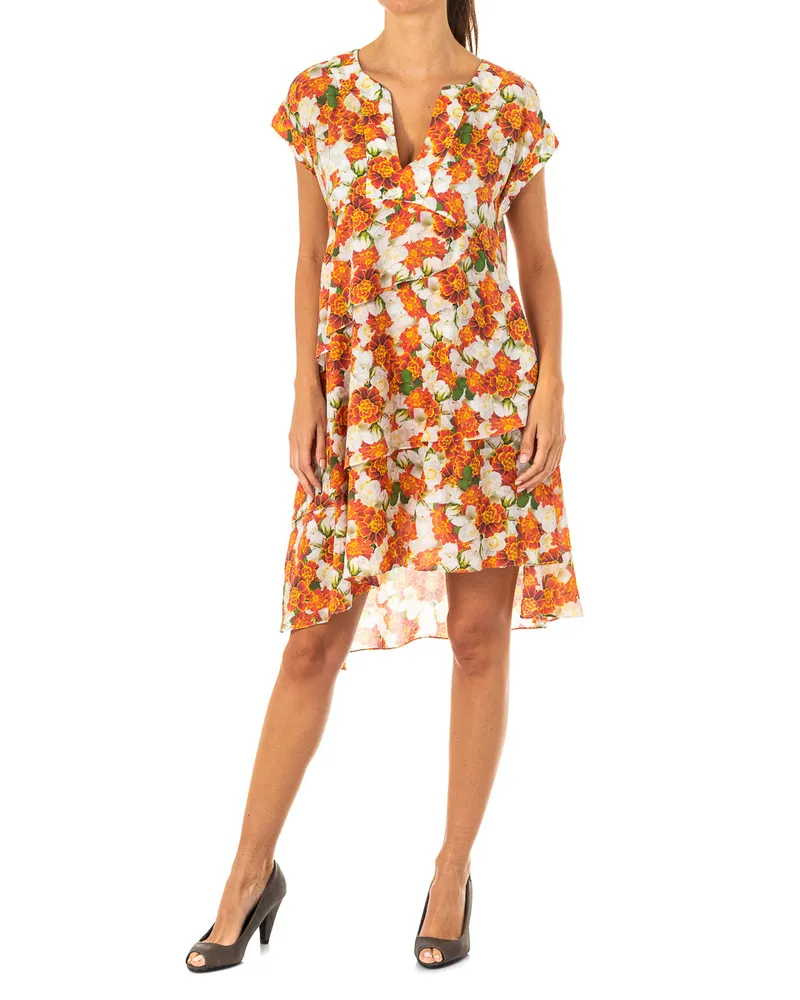 La Martina Weites Kurzarmkleid mit V-Ausschnitt f√ºr Damen LWD008 Mehrfarbig